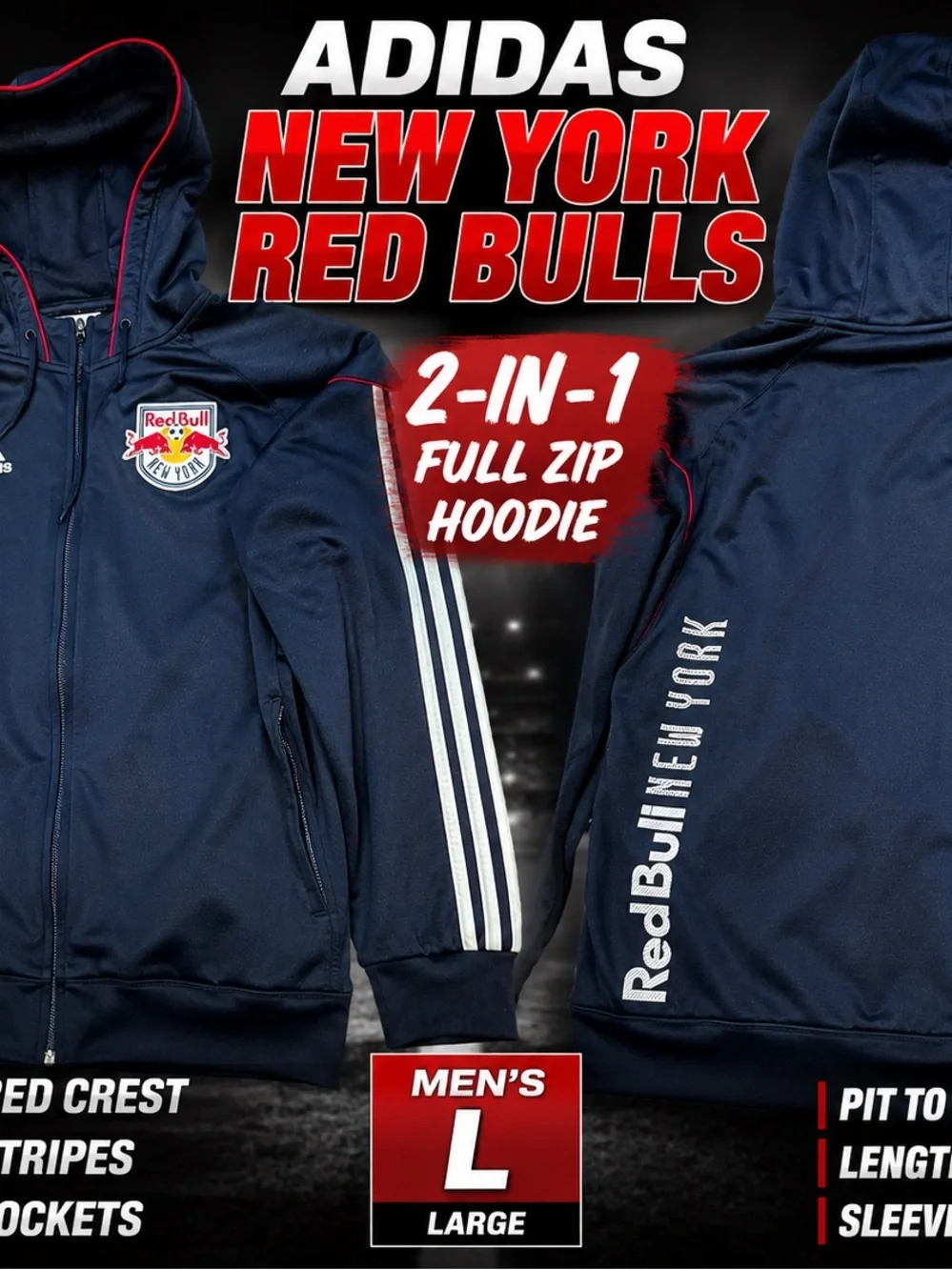 adidas Navy Red-Accented New York Red Bulls Full-Zip Hoodie
